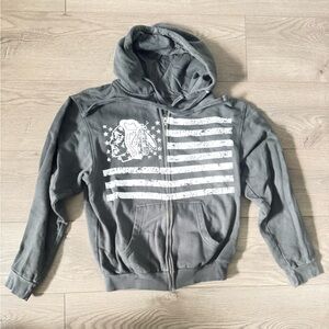 Gray Black Hawks Hoodie with White Graphic Flag and Stars